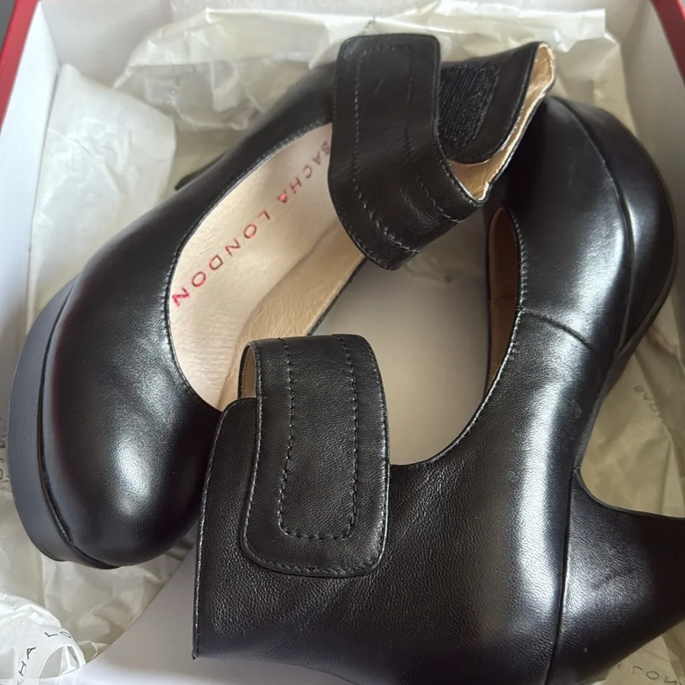 Sacha London Vera Leather Platform Heels Black Ankle Strap‎ Pumps Size 6 - Picture 6 of 8